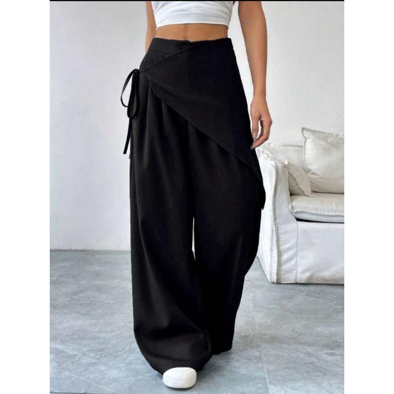 Irregular Loose Lace-up Suit Pants for Women New Design Slim Wide Leg Pants for Women Office Solid Color Spring Autumn Casual Office Fashion Trousers