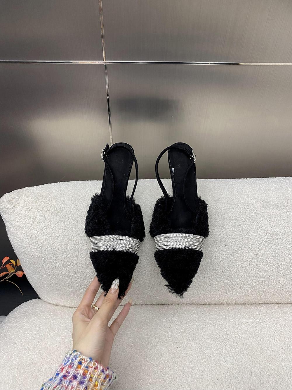 

fashion Fashion Women Sandals Pointed Toe Summer Dress Shoes Thin High Heels Rhinestone Chain Party Back Strap Pink Black White Elegant 245 чорний