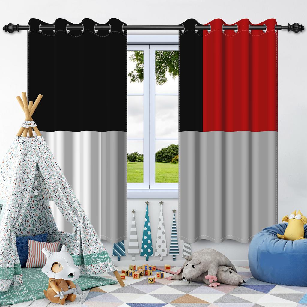 2Pcs Modern Mixed Color Geometric Pattern Blackout Curtain Bedroom Living Room Darkening Grommet Thermal Insulated Window Drapes