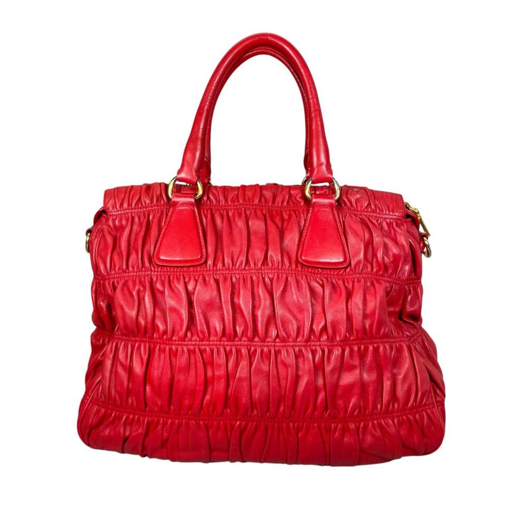 PRADA gathered Nappa Goful Tote Bag leather Red Women B2588L Used