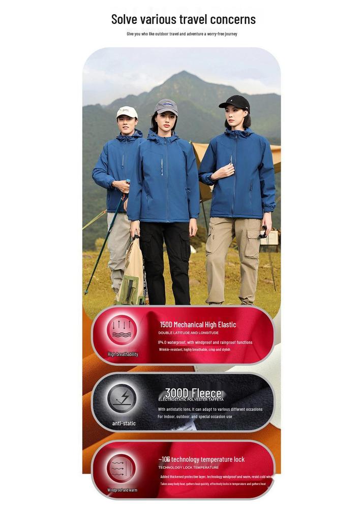 New Mountain Waterproof Autumn/Winter Windproof Jacket – Custom Print, Integrated Velvet Lining, Warm Workwear.