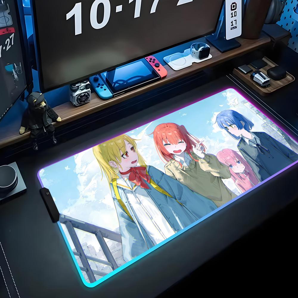 

bocchi rock Mouse Pad RGB Gaming Mousepad Big LED Pad PC Desk Mat Luminous Mouse Pad Large Keyboard Mats Table Rug With Backlit RGB600x300x3mm
