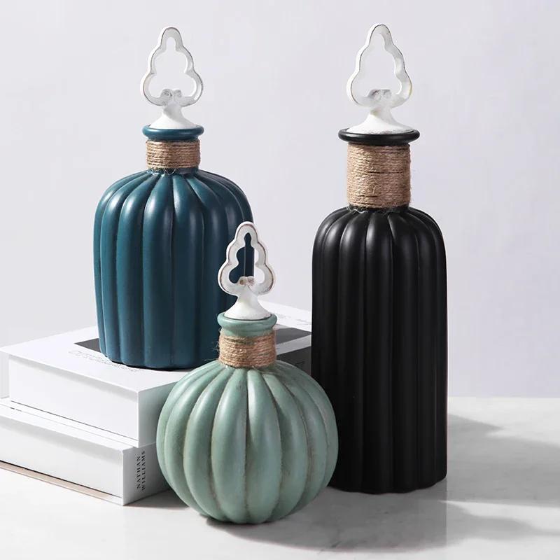 High-end Vertical Pattern Ceramic Storage Jar Art Flower Arrangement Candy Tea Pot Dining Table Vase Home Decor