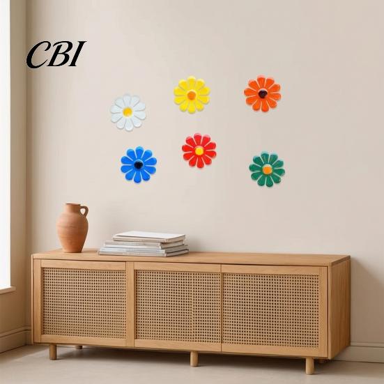 Outdoor Metal Flower Decor 6Pcs Flowers Wall Decor, Sunflower Ornament Art, Waterproof Art Hanging Decoration Garden for Outside Indoor Patio,