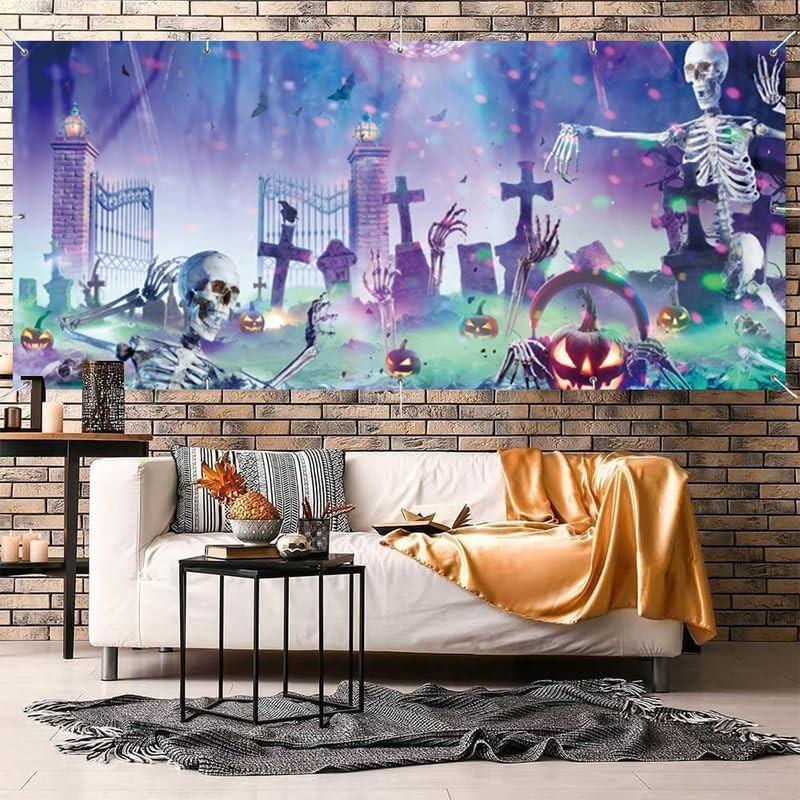 Duluxykl Halloween Garage Door Cover Banner 15x8ft Glow Skeleton
