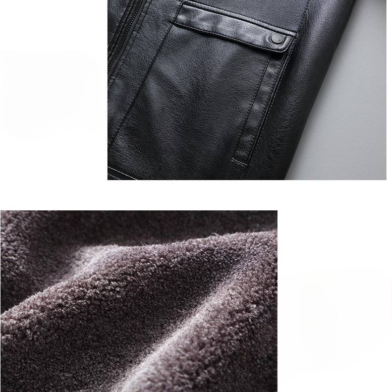 Winter Men New Polo Collar Versatile Fashion Business Casual Thickened Leather Jackets