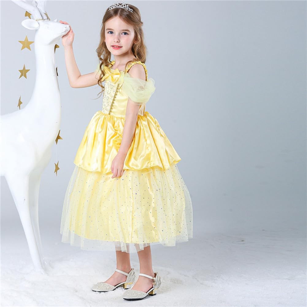 Krásné šaty Dětské princeznovské šaty Dětské šaty Šatový set Dětský kostým Cosplay Žluté Jednodílné Eventové jevištní kostýmy Převlek Vystoupení Maškarní šaty