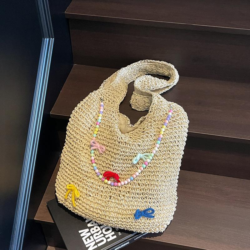 2025 summer beach bag woven bag vacation vegetable basket woven bag large capacity shoulder bag portable straw bag