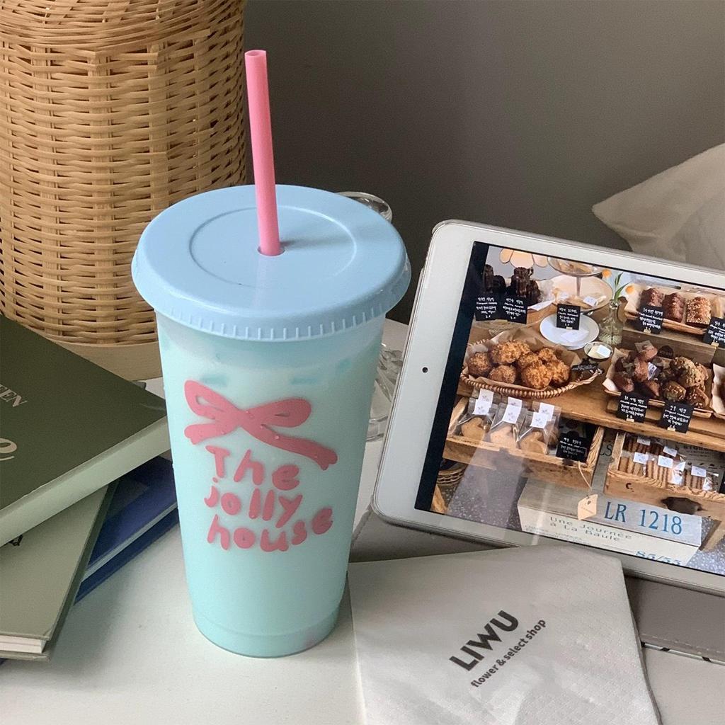 2025 Summer Recyclable Travel Mug with Straw - Large Capacity Plastic Cup