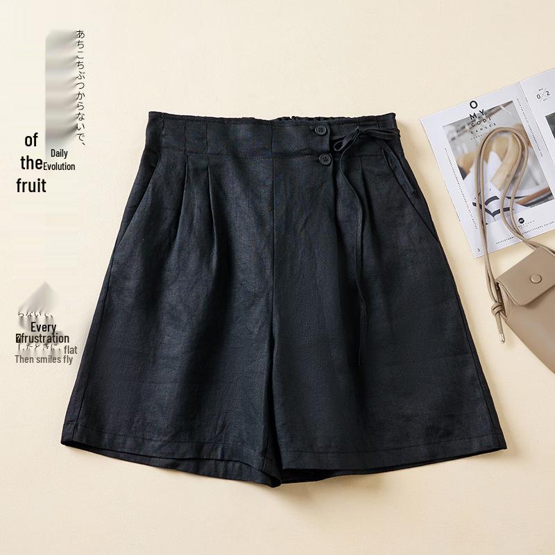 Women's 2024 Summer Multi-Color Cotton Linen Elastic Back Wide-Leg Loose Casual Plus-Size Shorts
