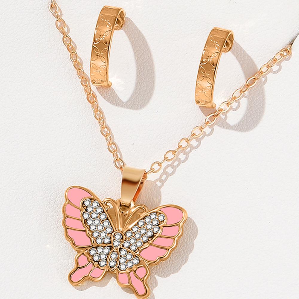 4 Piece Set Women Butterfly Patterns Fashionable High End Sweet Personalized Necklaces Rings Earrings Suitable For Party Gifts