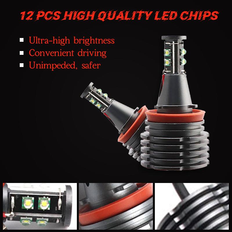For BMW X5 X5M E70 X6 X6M E71 E72 2007-2011 120W 6000K White H8 Error Free Angel Eye Ring Marker Side Light LED Bulb Lamp