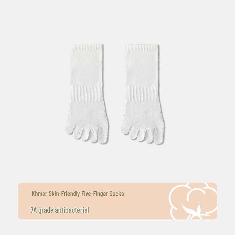 Men's Black & White Five-Toe Mid-Calf Cotton Socks - Anti-Odor, Spring/Summer