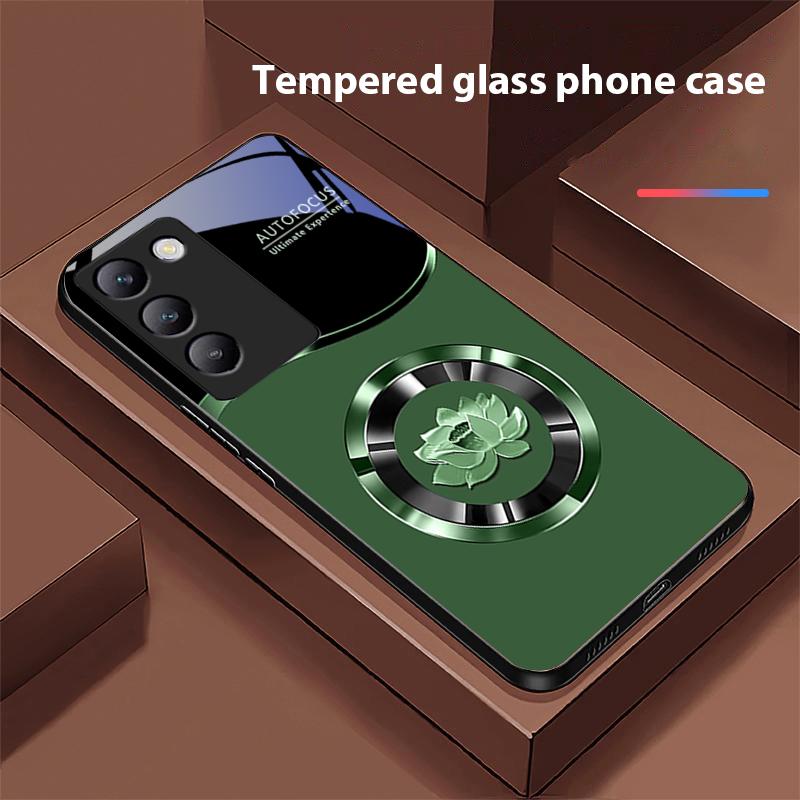 Circle Lotus Gold For Y72 33S 11 03 36 96 Lite 35 16 Iqoo 12 V40 SE 5G 29 40 21 30 X80 Pro Vivo Tempered Glass Phone Case Black