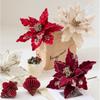 Flannel Fabric Christmas Artificial Flowers Plastic 28cm Glitter Fake Flower Glitter DIY Xmas Decorative Flowers Christmas Decor