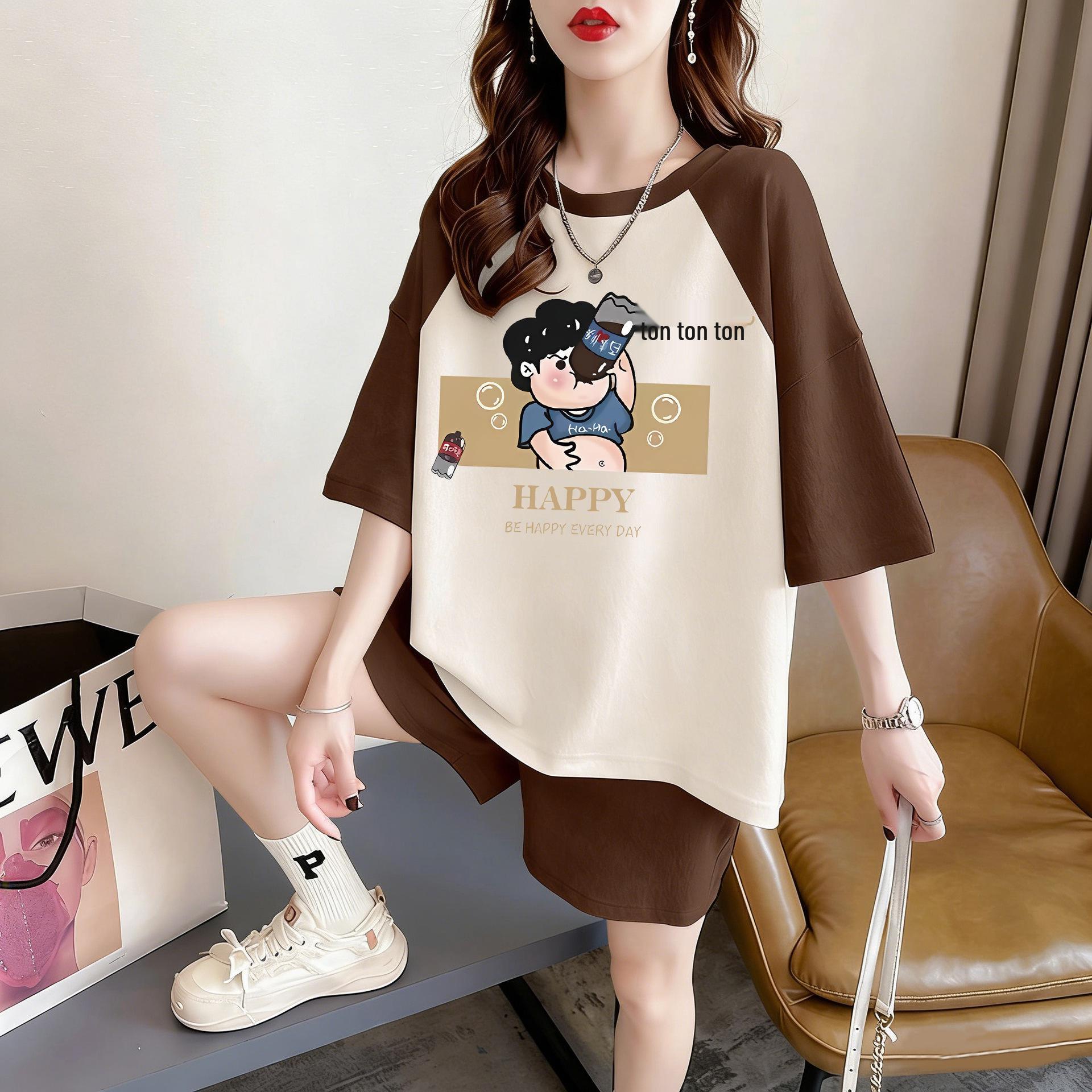 

Women s Plus Size Short Sleeve Pure Cotton Fashionable Summer Top M абрикосовий/коричневий