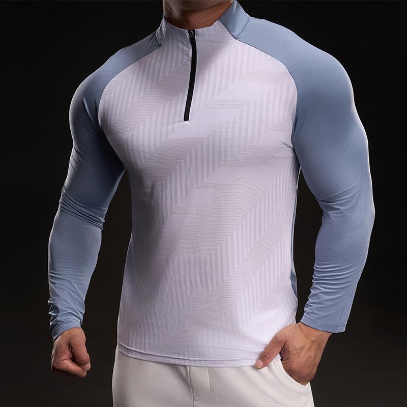 Semi-zipper Ragdoll Sleeves New Quick-drying Ice Silk Long-sleeved T-shirt Men's Casual Sports Elastic Fitness Outdoor T-shirt Top