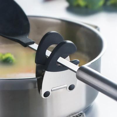 Stainless Steel Pot Clip Holder Spoon Rest Anti-Scald Silicone Grip Pot Clip Holder Easy Pot Fixed Clamp Kitchen Gadget Organize