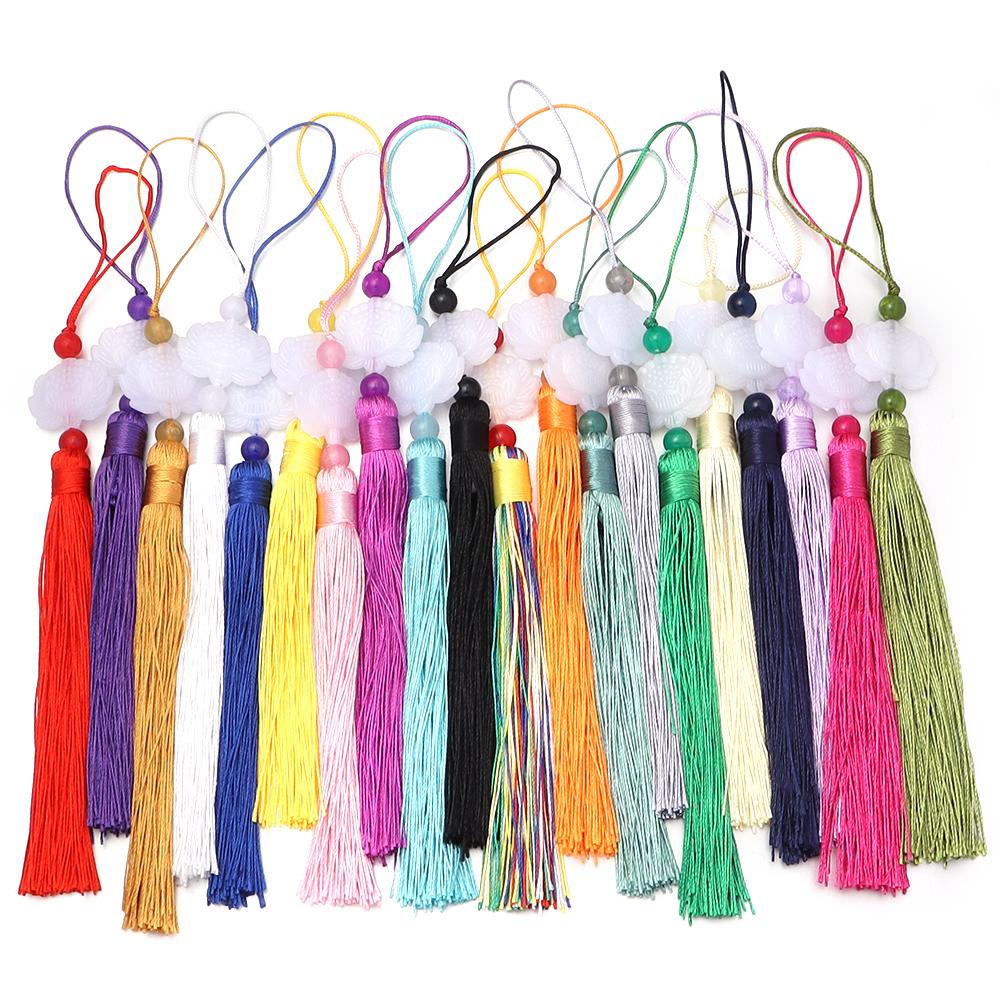 10pcs 23cm Tassel Silk Fringe Trim Colorful Handmade White Jade Lotus Tassels For DIY Bookmarks Souvenir Home Party Gift Decor