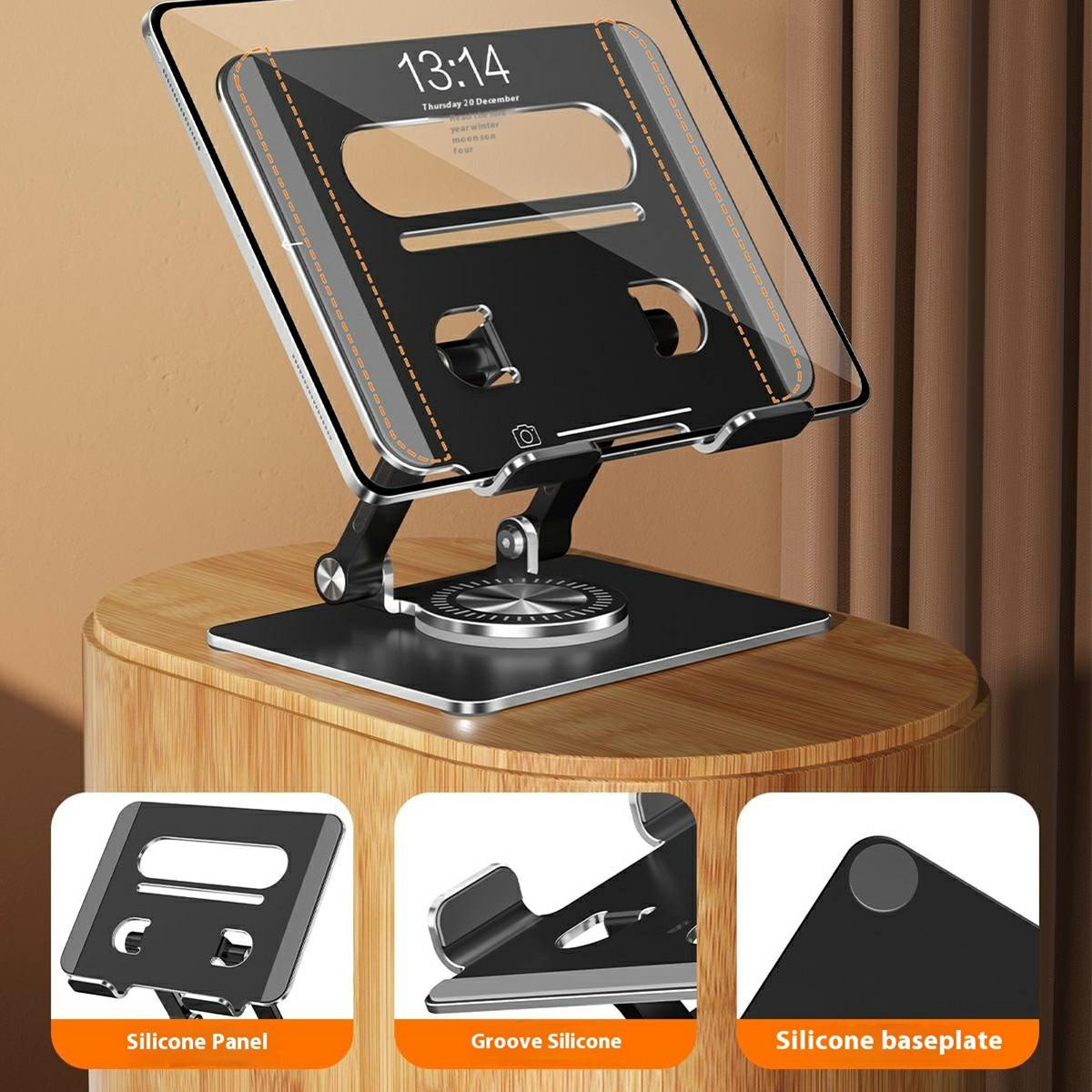 

XWJ-2079 Hollow-Out Desktop Stand with 360 Degree Rotating Base for Phones/Tablets Silver
