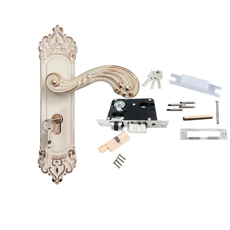 European Style Handle Lock Door Lock Key Kit Combination Aluminum Alloy Retro Lock Family Room Door Hardware Accessories