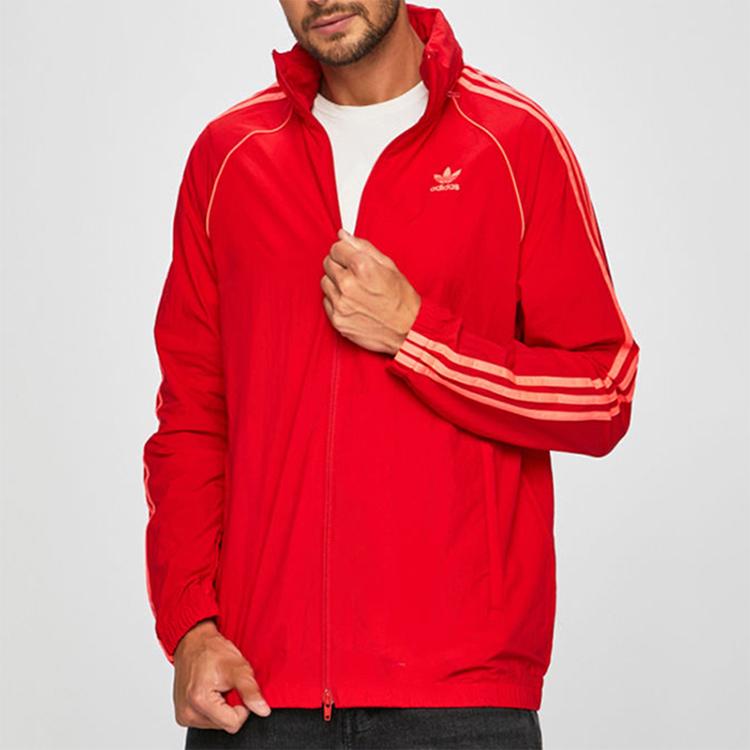 Adidas Originals Trefoil Striped Loose Hoodie Jacket Men Outerwear Light-Scarlet ED6083