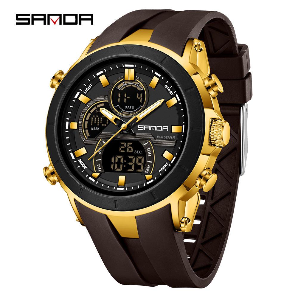 SANDA 6279 Hot Sale Digital Watch for Man Dual Display Large Dial Auto Date Luminous Waterproof Outdoor Sports Digital Men Watch