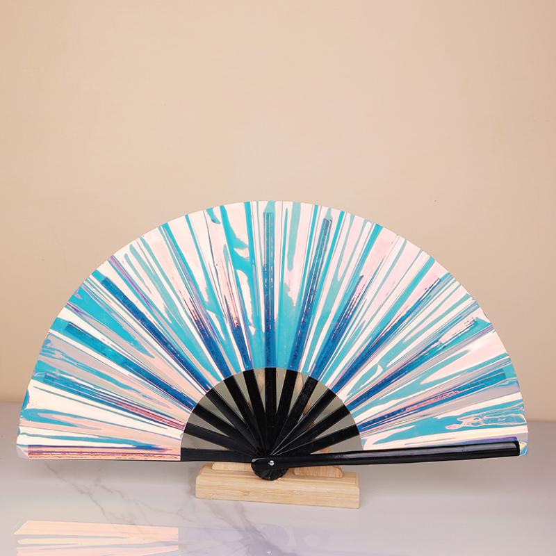 Holographic Folding Fan Pvc Glitter Laser Taiji Fan Dancing Clap Fan For Kung Fu Concerts And Rave Parties Colorful Accessory