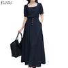 ZANZEA Women Short Sleeve Blouse and Long Skirts Casual Two Piece Suit Sets