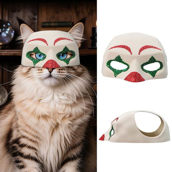 Clown Cat Mask Shiny Rhinestone Clown Mask Pets Cosplay Mask with Ear Holes