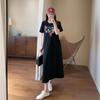 2026 Summer Short-Sleeve Printed Dress, Korean Casual Lazy T-Shirt, Loose Plus Size Over-the-Knee Long Skirt