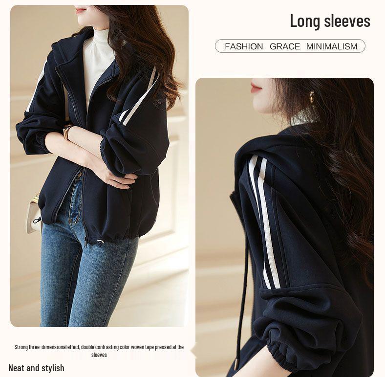 2023 Women's Casual Sporty Hooded Cardigan Jacket - Autumn/Winter Korean Style Baseball Short Jacket