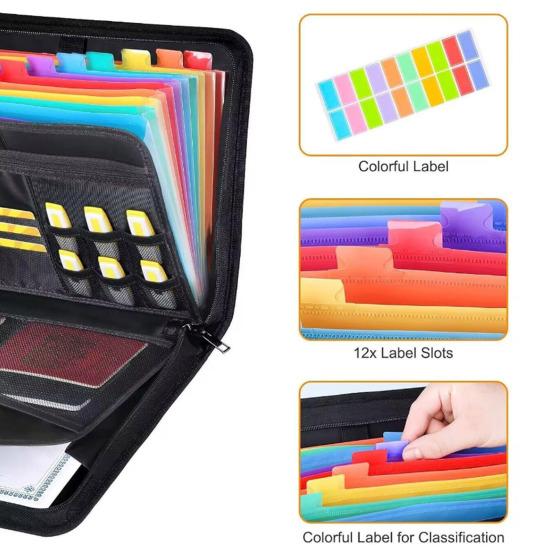 Expandable Fireproof File Folder Large Capacity Accordion File Folder with 13 Label Slots And Lock Waterproof Dustproof A4 Document Organizer