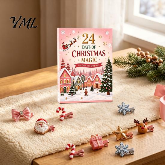 Christmas Party Hair Styling 24-Day Clip Advent Calendar, Girls Countdown Box with Sweet Style Accessories 24 Cute Hairpins, Holiday Gift, DIY Clips