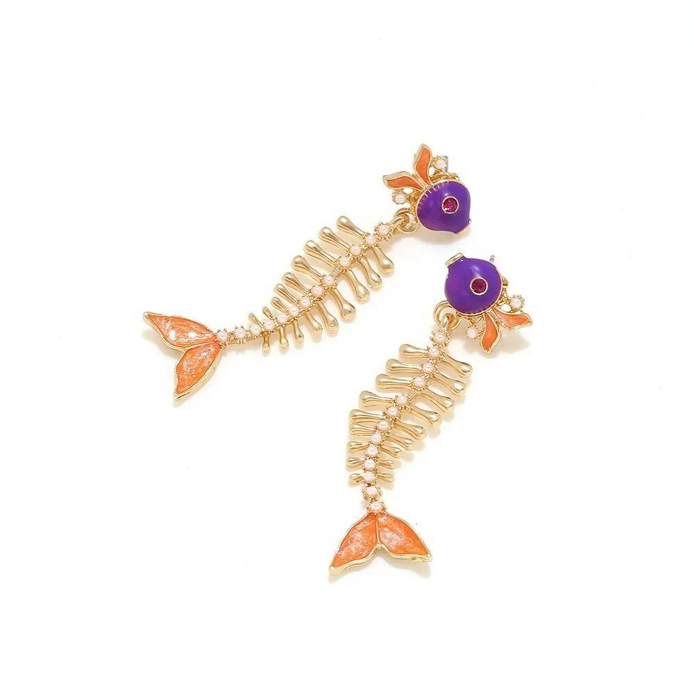 Orecchini Pendenti Creativi a Lisca di Pesce Smaltata Charms Pesce Orecchini a Lobo Geometrici in Metallo Orecchini Pendenti Bohemien Retrò Smalto Colato Regalo