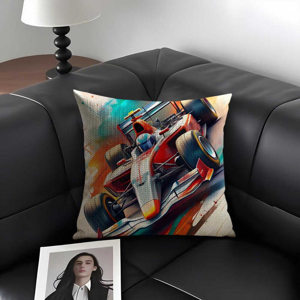 Rennsport Kühlkissenbezug Natürliches Leinen Bio-Stoff Beidseitiger Druck Sofa Heimdekoration Geschenk Kissenbezug