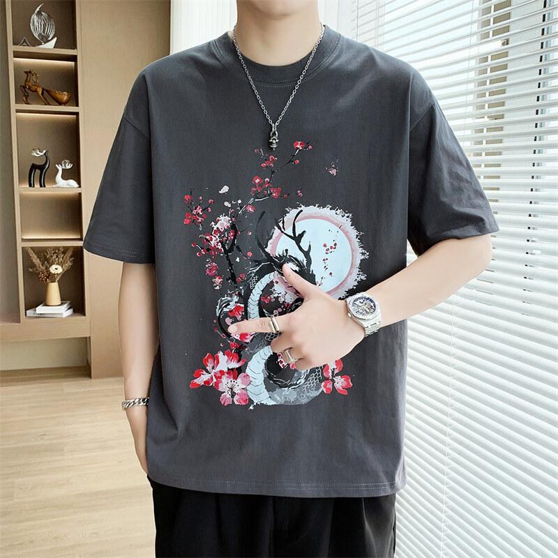 Summer New Men's Heavy Short-sleeved Guochao T-shirt Chinese Style Men's Pure Cotton Batch