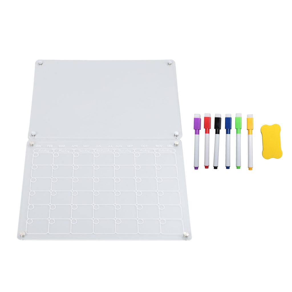 Magnetic Acrylic Calendar Reusable Clear Dry Erase Fridge Board with 6 Markers 1 Board Eraser for Mo