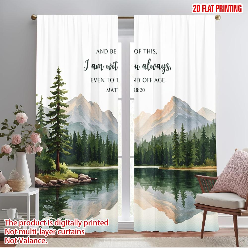 2pcs 2D Flat Printing Drapes Matthew 28 20 Mountain Lake Serene Pines 100% Polyester Without Electricity Birthday Party Perfect