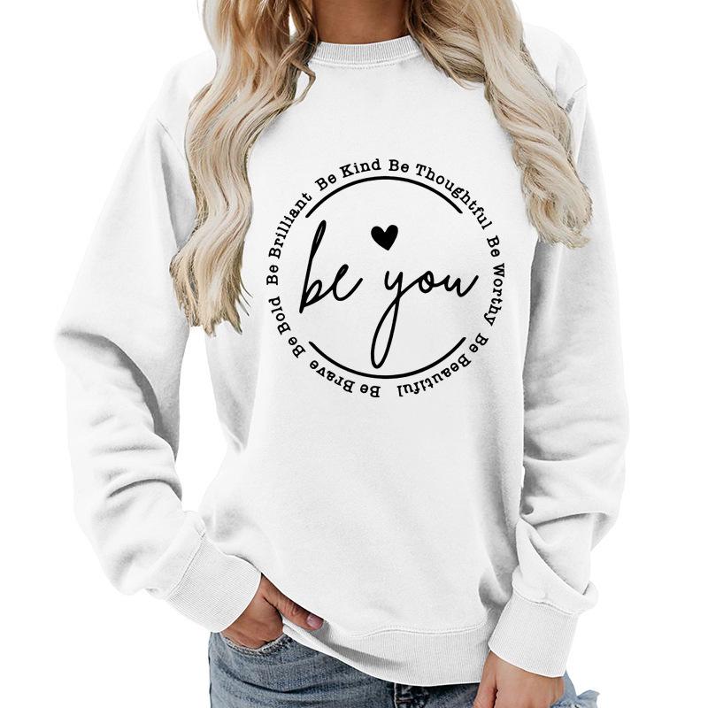 Women's Be You Letter Print Casual Loose Hoodie - Autumn/Winter Style