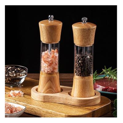 Set of 2 Manual Wooden Spice Mills for Salt and Pepper, Includes Wooden Tray, Coaster, and Gift Box (MSL0726)