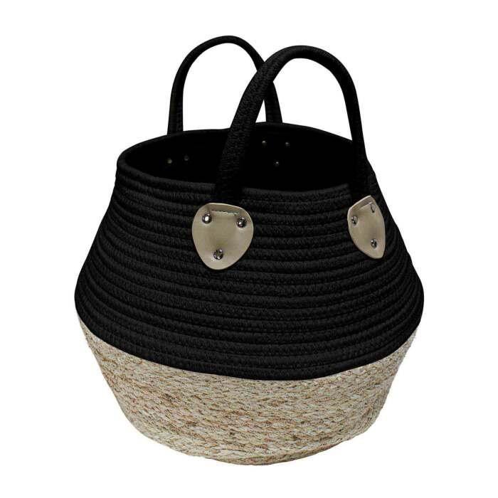 Panier de Rangement - OSINELLA - Noir - Coton - Fibre de Maïs - 38 x 34 cm
