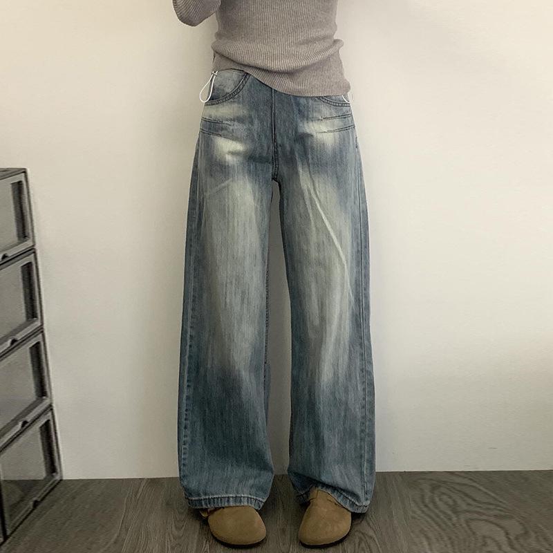 

Blue High-Waisted Wide-Leg Maternity Jeans: Winter Casual Plus Size Slimming Pants for Women XL