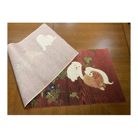Ukiyo-e Tenugui Towel - Morning Glory Puppies by Maruyama Okyo, Large (Approx. 100cm X 35cm), 100% Cotton, Made In Japan, Tokka Fabric, Fine Threads,