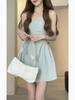 Matsumoto Mourning Summer New High Waist Elastic and Thin Temperament Pleated Design Suspender Dress