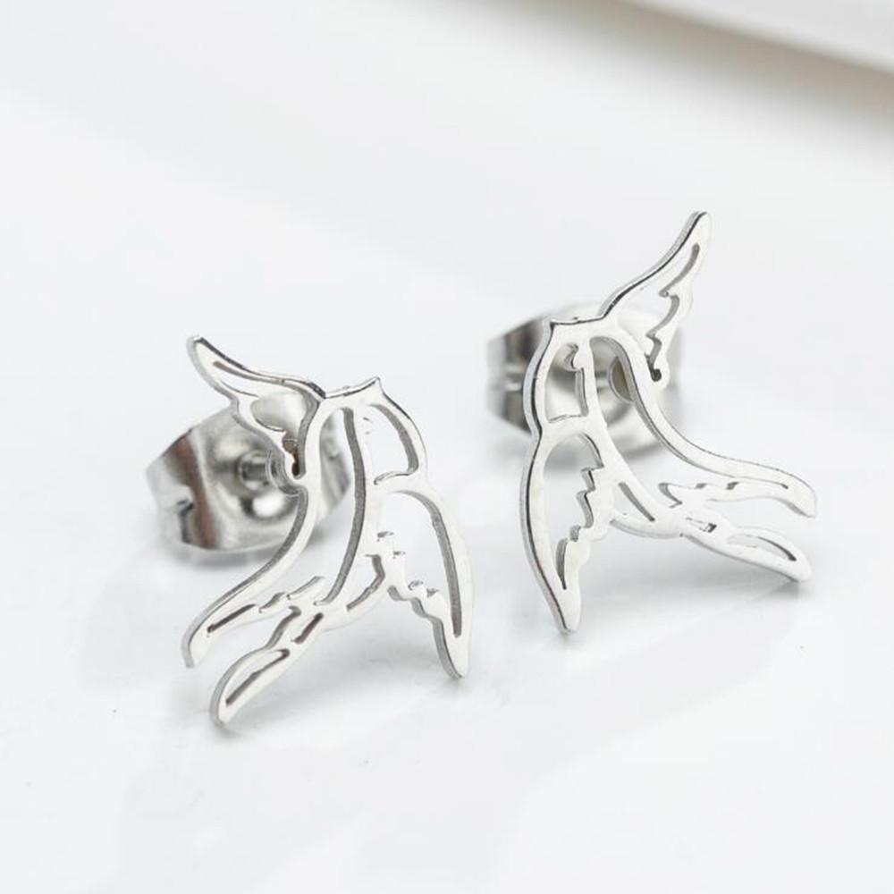 2024 Stainless Steel Korean Hollow Bird Stud Earrings