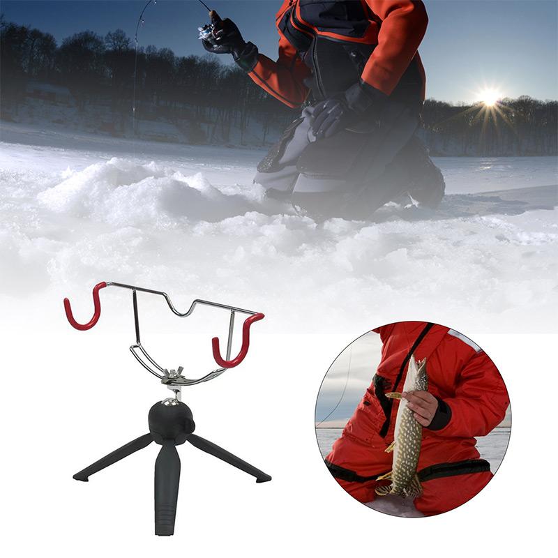1pc 360° Adjustable Folding Multi-functional Ice Fishing Rod Rack Aluminum Alloy Winter Ice Pole Holder For Most Spinning Reels