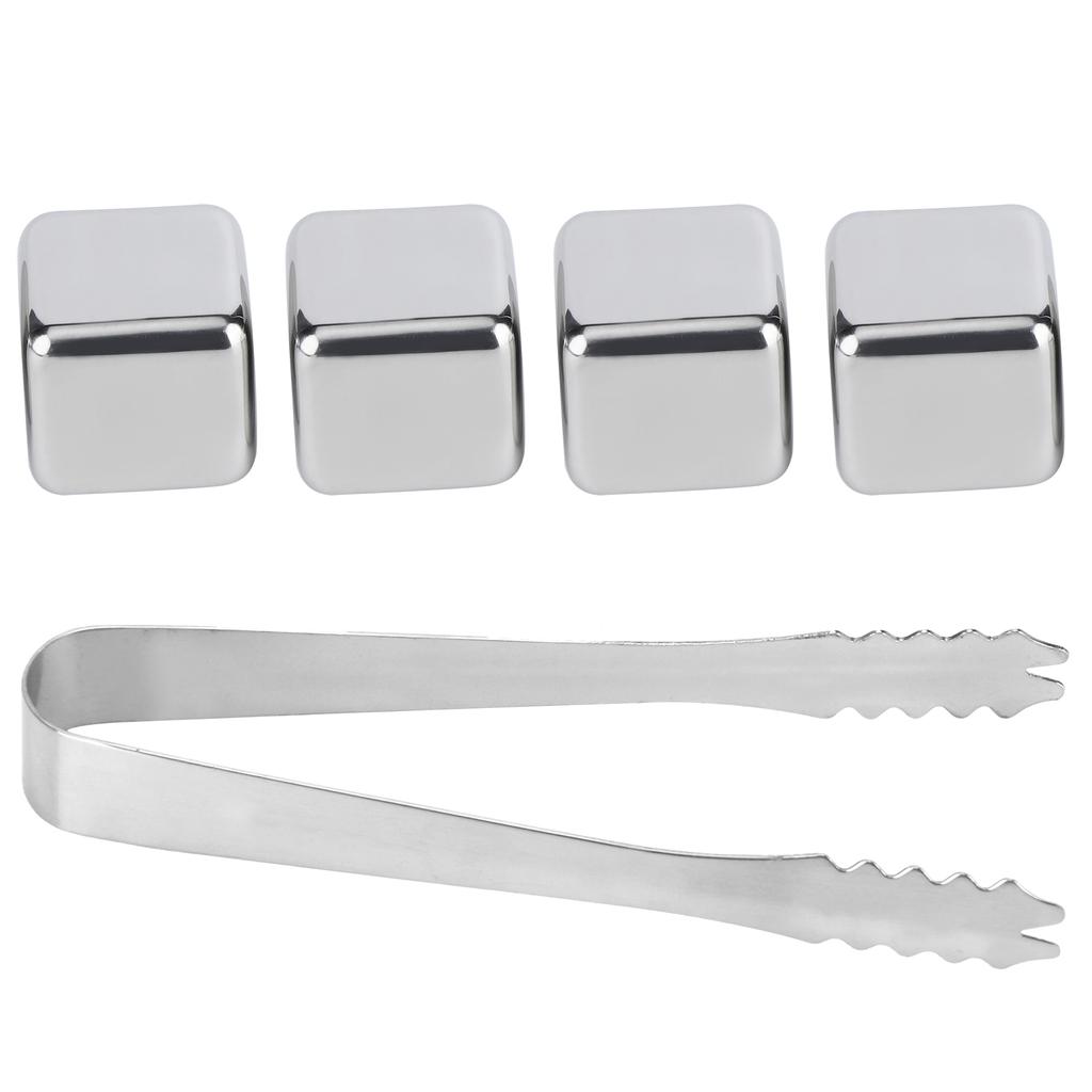 Eiswürfel mit Zange Wiederverwendbarer 304 Edelstahl Eisstein für Wein Whiskey Getränke Getränke 4 Stück