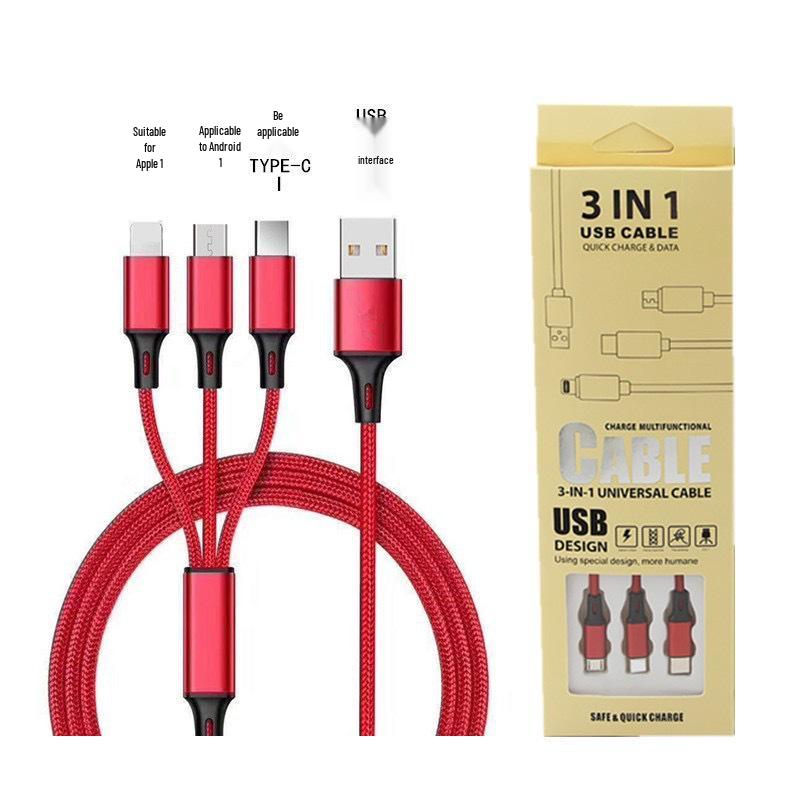 Nylon-Braided 3-in-1 Fast Charging Cable (2A) with Multiple Heads for Mobile Phones