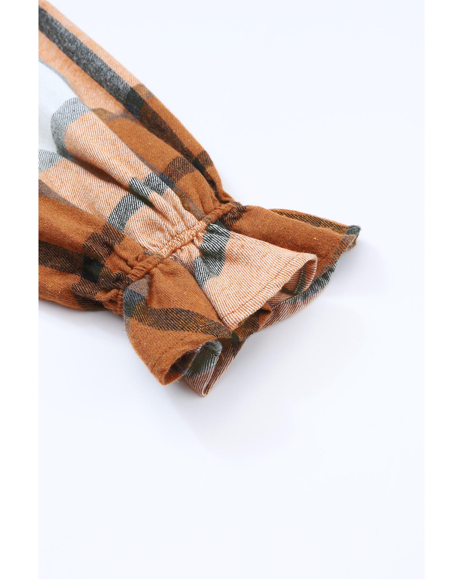 

Azura Exchange Khaki Plaid Ruffled Sleeve Shirt Dress M хакі